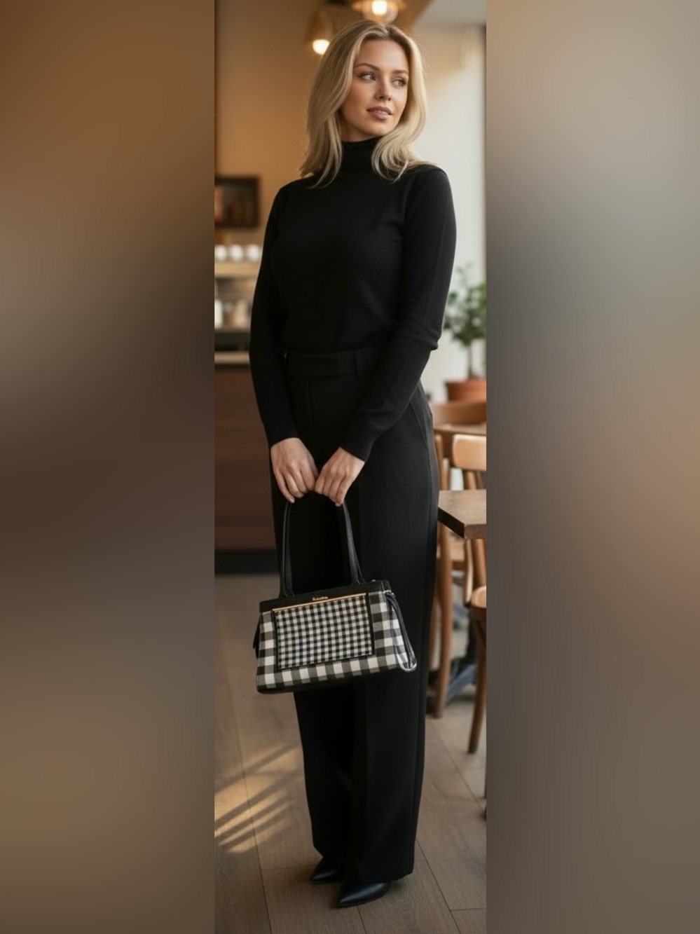Calvin Klein Black and White Checkered Crossbody Bag - Picture 2 of 11